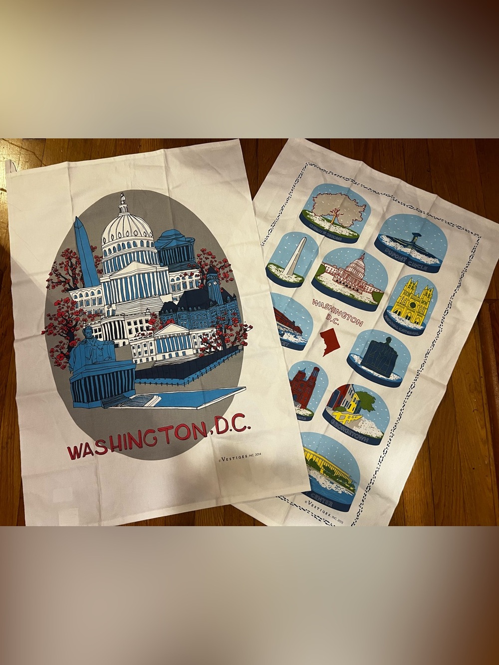Vestiges pair of Washington D.C. Decorative Tea Towels in Blue, Red, Gray